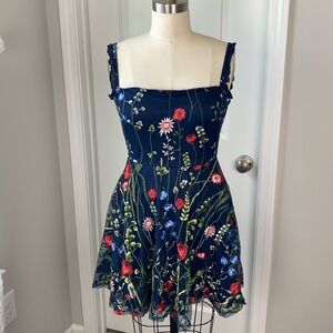 City Studio Navy Blue Embroidered Tulle Dress, Size 0